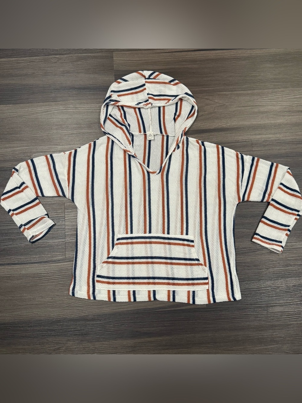 Paper Crane Striped Knit Hooded Sweater Size S Boho Coastal